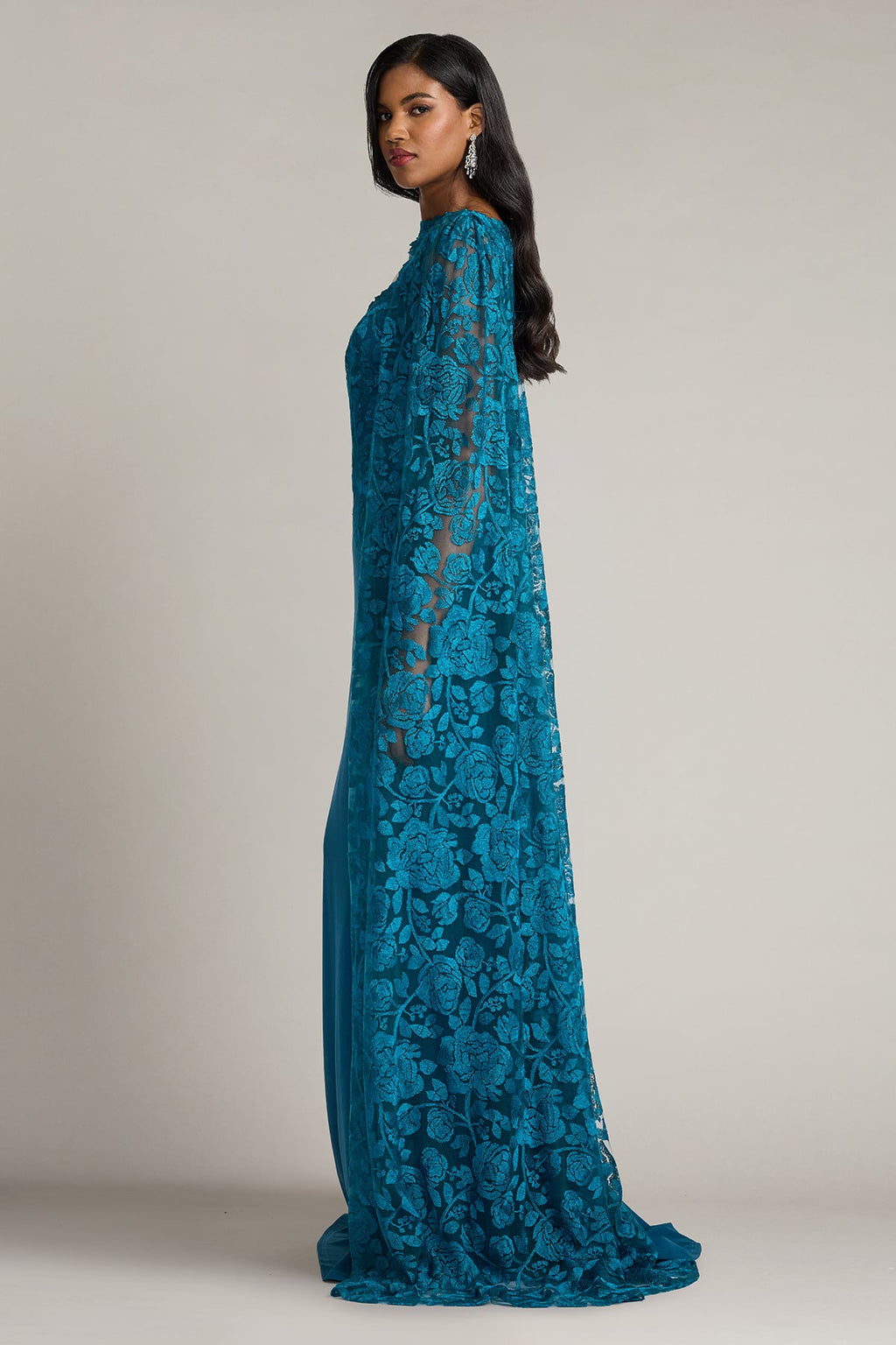 Polidore Embroidered Cape Sleeve Gown