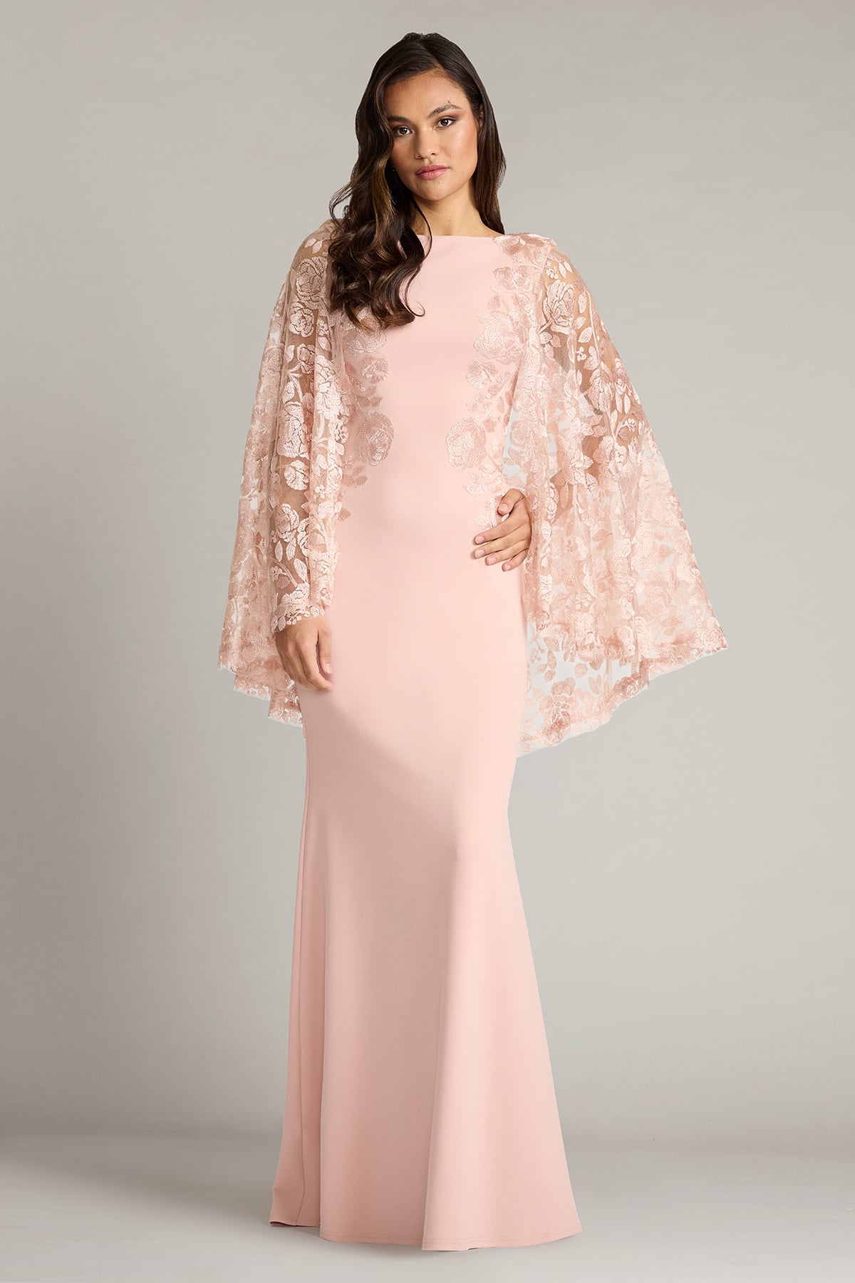 Margolin Embroidered Cape Gown