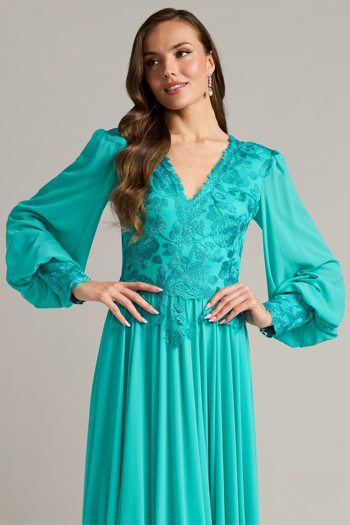 Delfina Embroidered Bishop Sleeve Gown