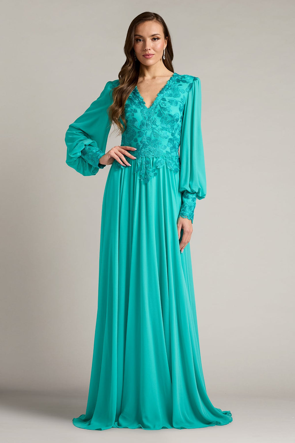 Delfina Embroidered Bishop Sleeve Gown