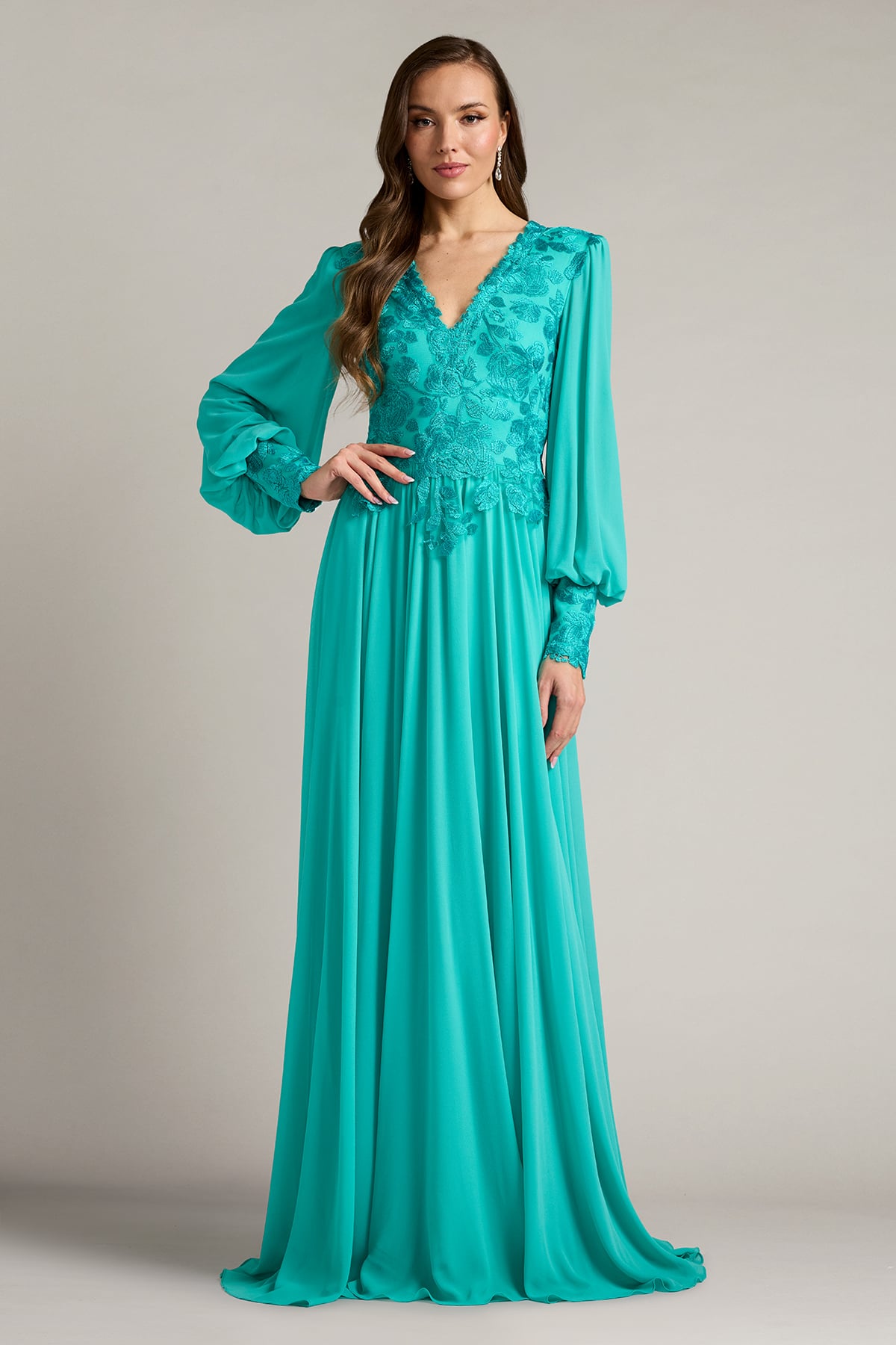 Delfina Embroidered Bishop Sleeve Gown