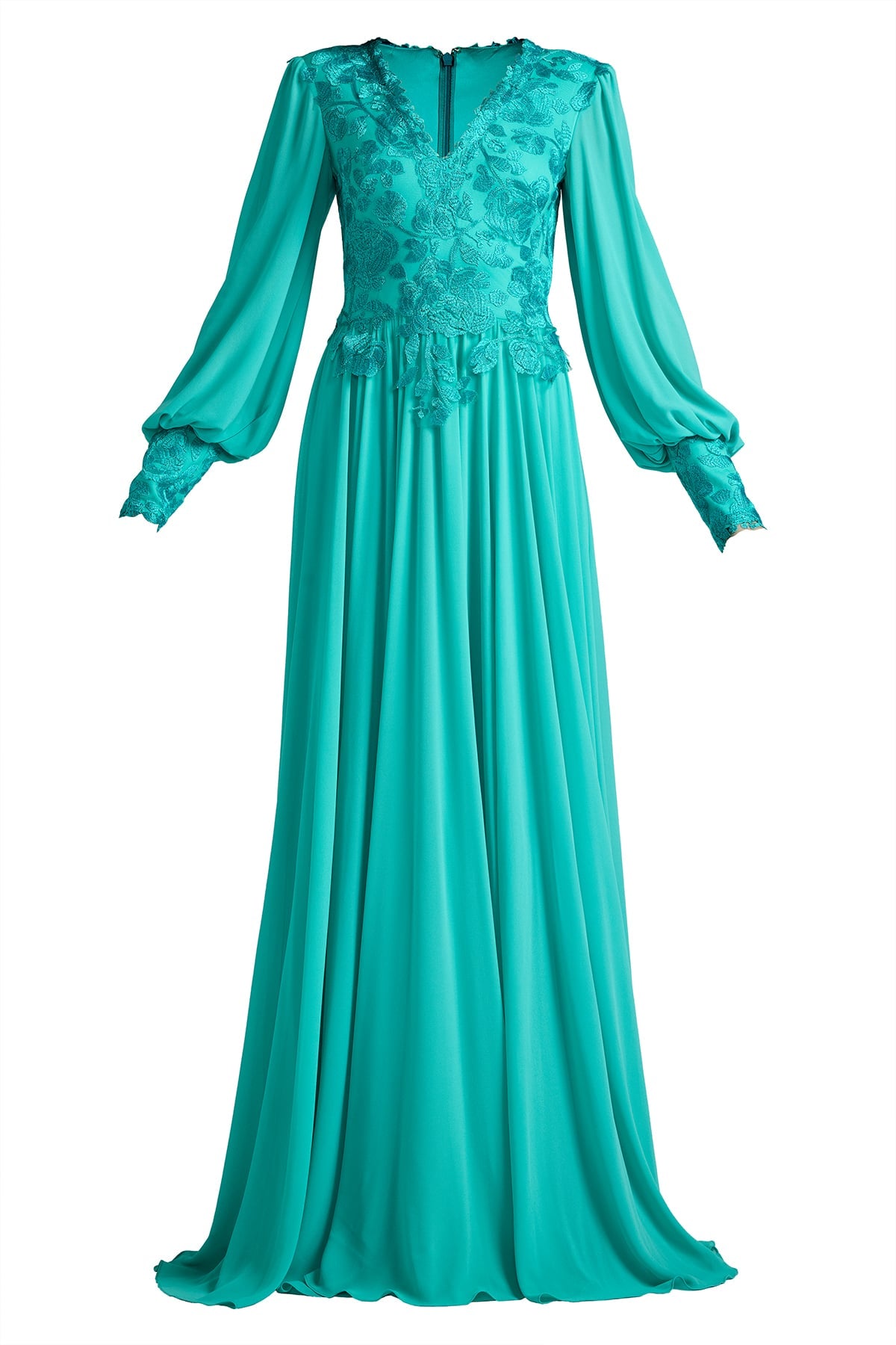 Delfina Embroidered Bishop Sleeve Gown