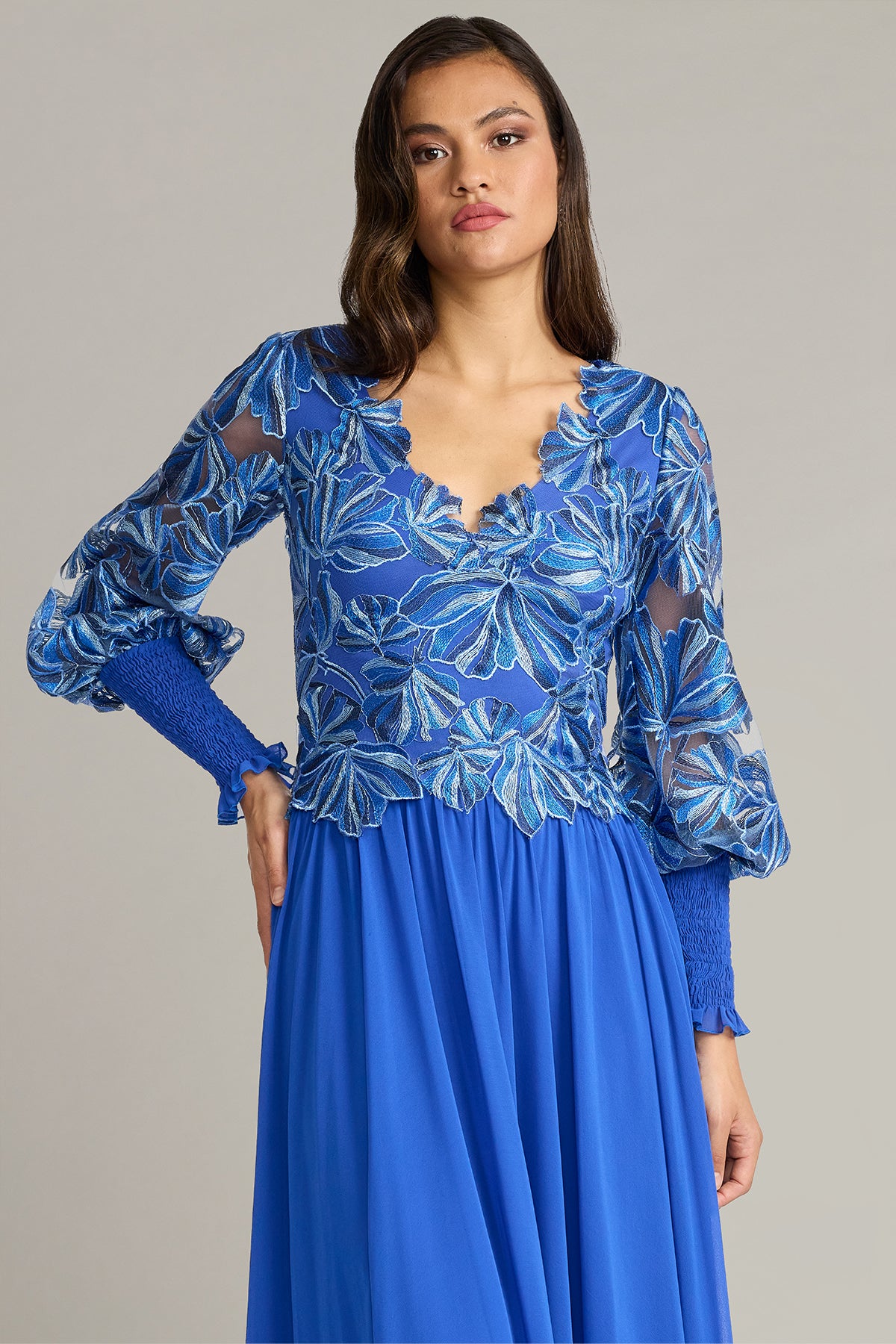 Dansby Embroidered Bishop Sleeve Gown