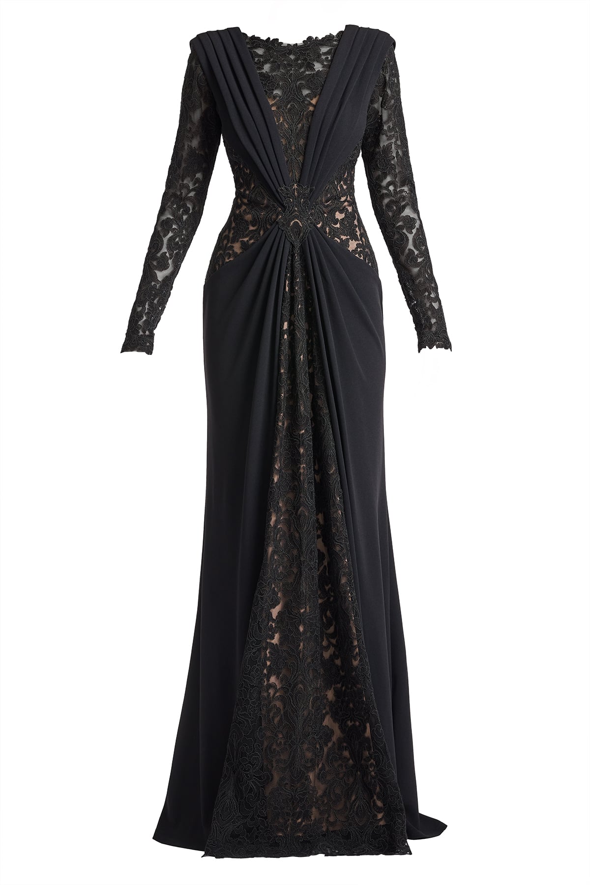 Vourie Draped Overlay Embroidered Gown