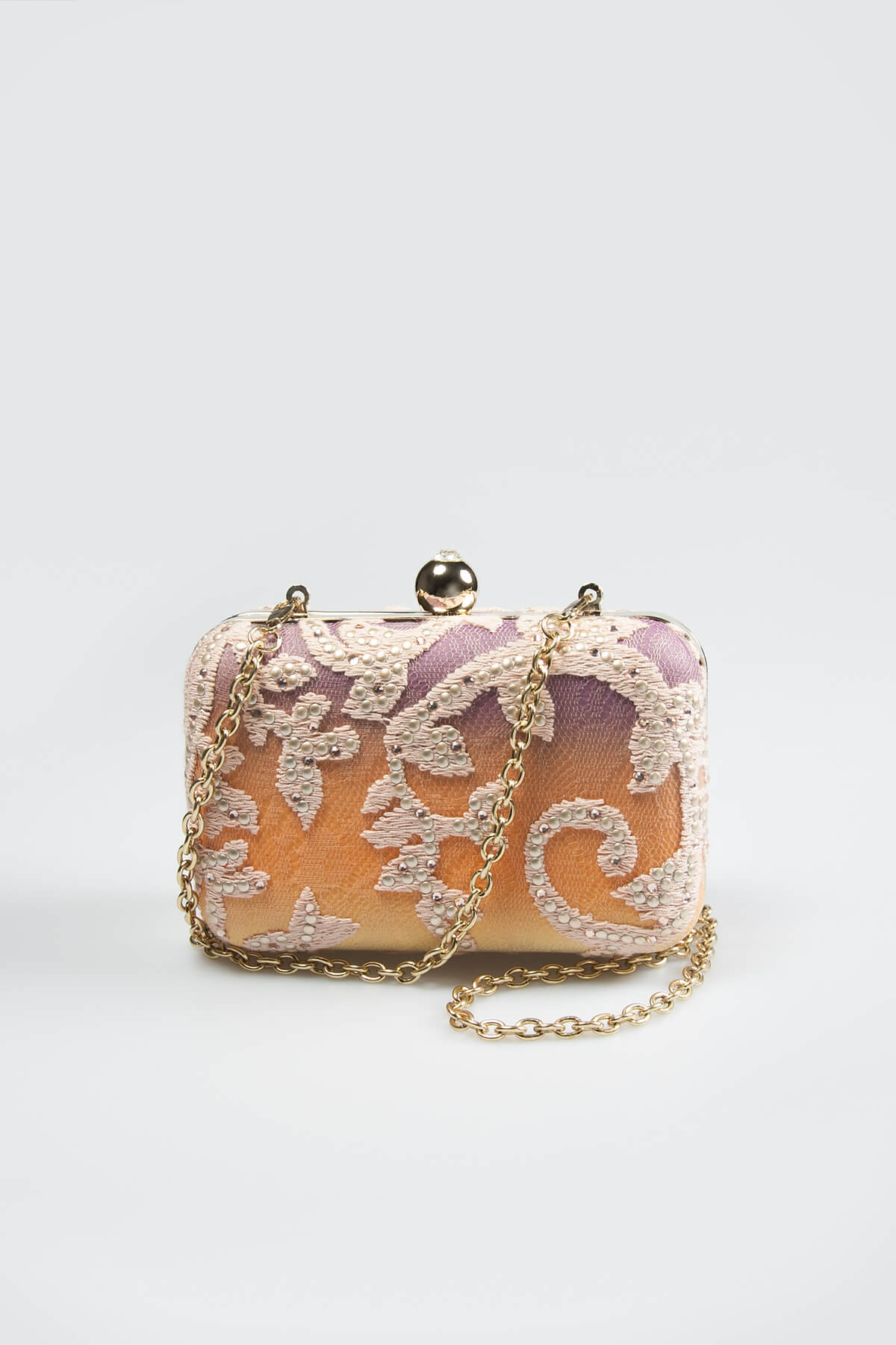 Embellished Lace Box Clutch in Multi Ombre