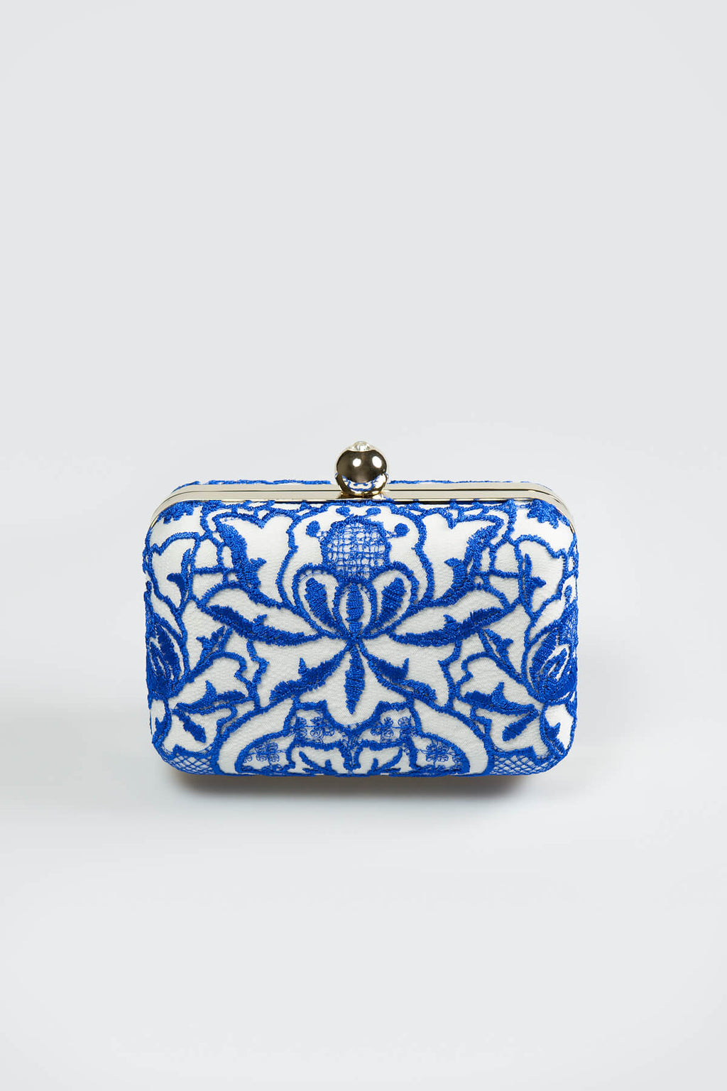 Embroidered Lace Box Clutch in Blue Lagoon