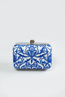 Embroidered Lace Box Clutch in Blue Lagoon