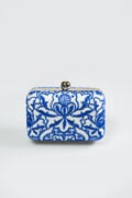 Embroidered Lace Box Clutch in Blue Lagoon