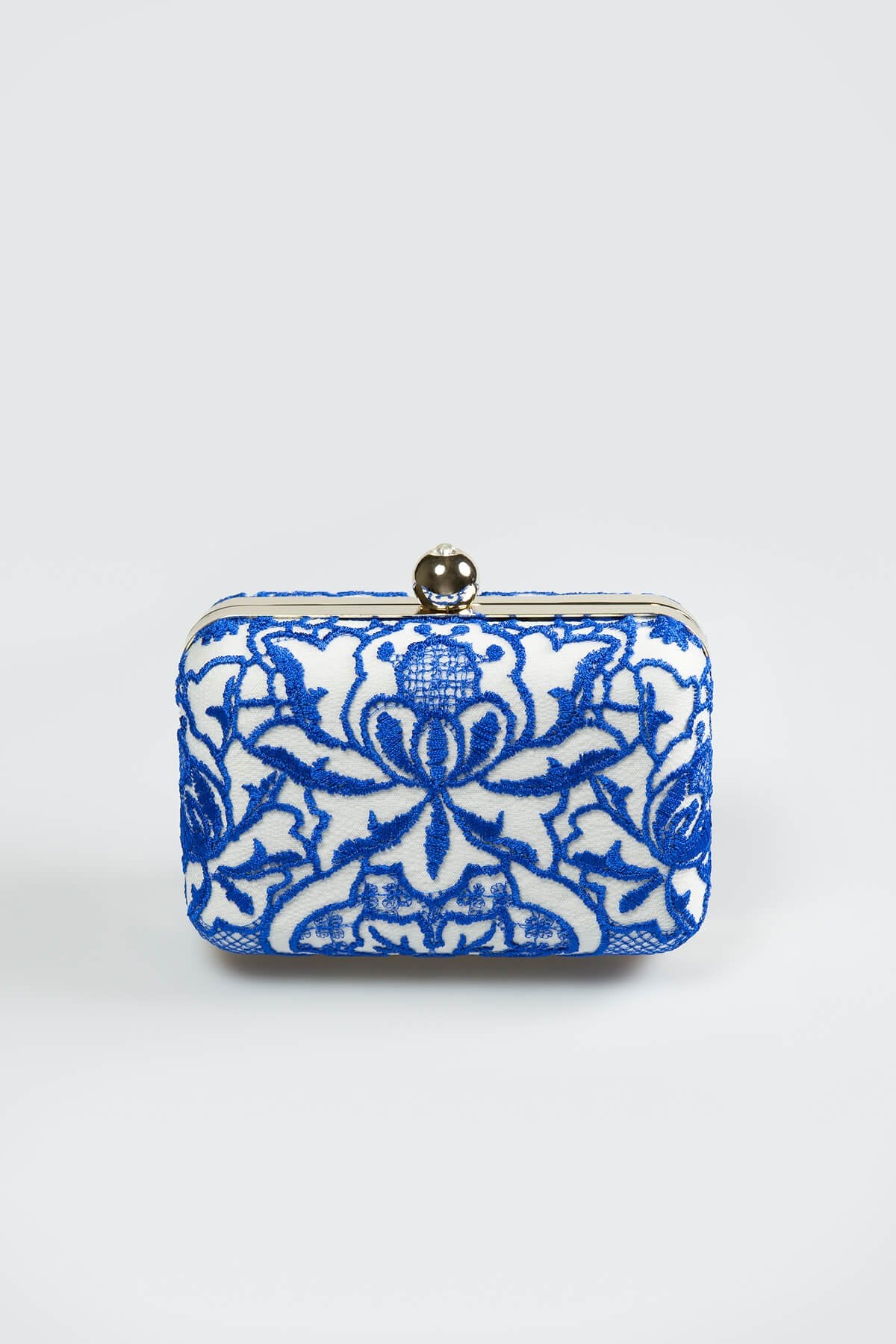 Embroidered Lace Box Clutch in Blue Lagoon