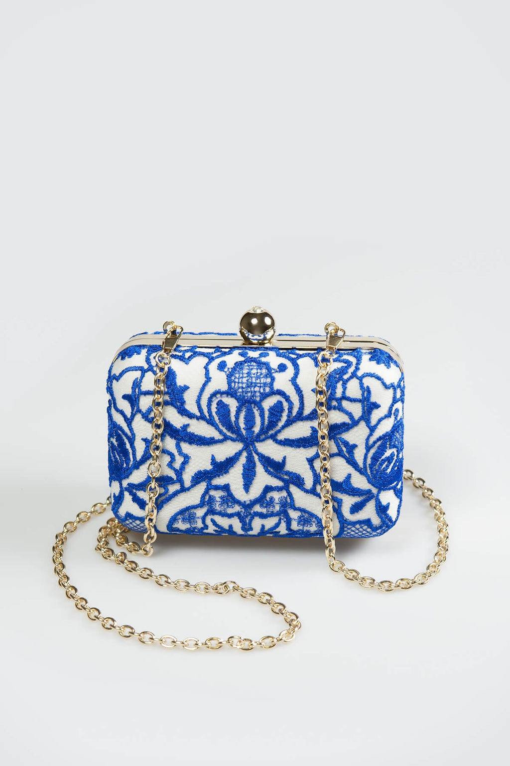 Embroidered Lace Box Clutch in Blue Lagoon