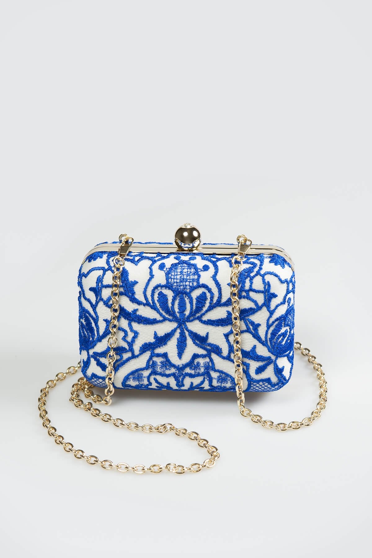 Embroidered Lace Box Clutch in Blue Lagoon