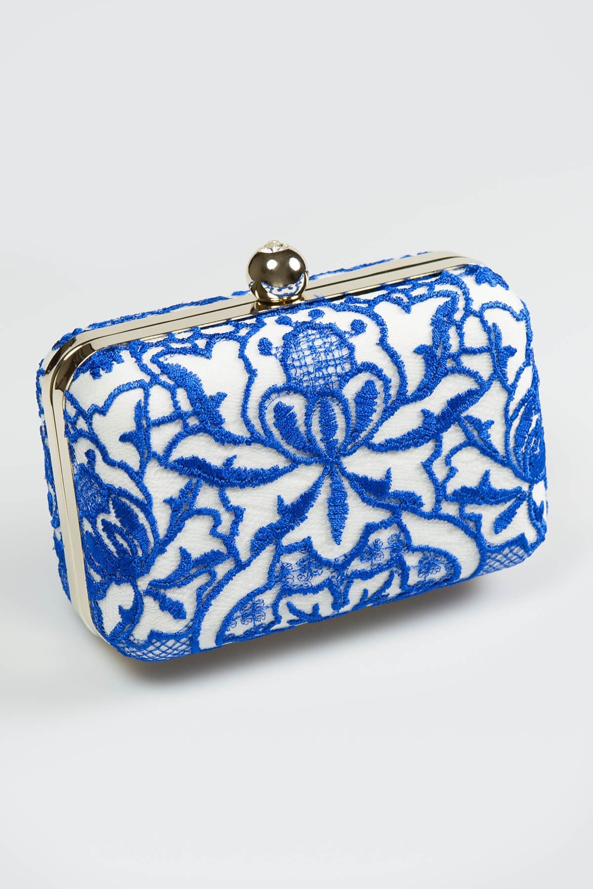 Embroidered Lace Box Clutch in Blue Lagoon