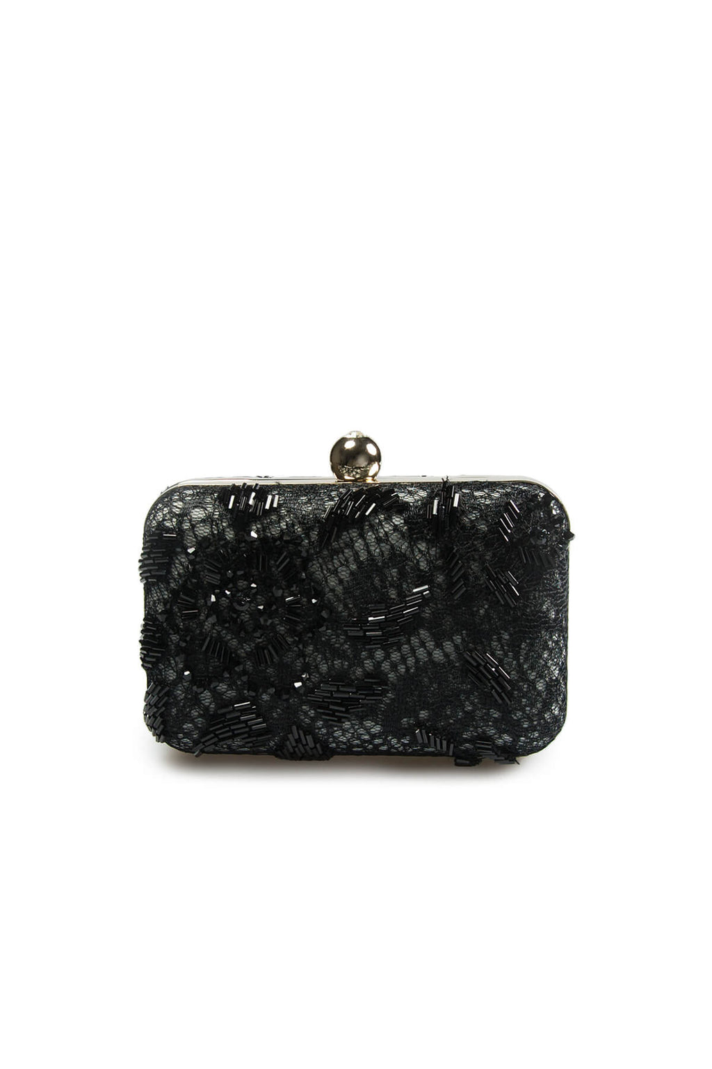 Beaded Lace Box Clutch in Black / Marble