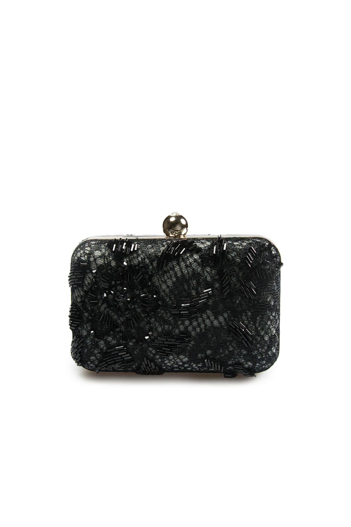 Beaded Lace Box Clutch in Black / Marble
