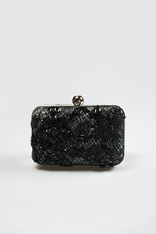 Beaded Lace Box Clutch in Black / Marble