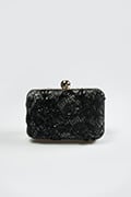 Beaded Lace Box Clutch in Black / Marble