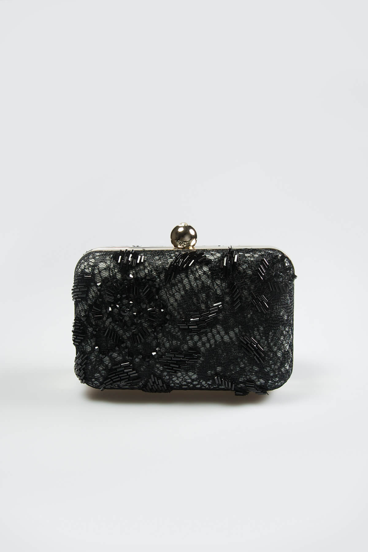 Beaded Lace Box Clutch in Black / Marble