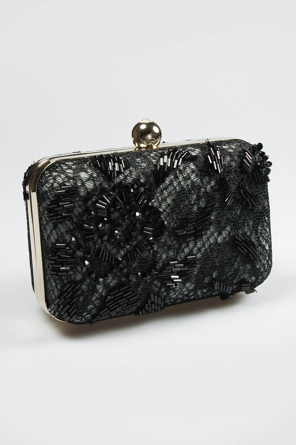Beaded Lace Box Clutch in Black / Marble
