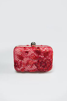 Beaded Lace Box Clutch in Carmine