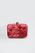 Beaded Lace Box Clutch in Carmine
