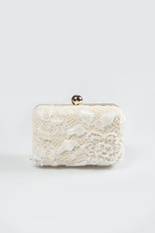 Beaded Lace Box Clutch in Ivory