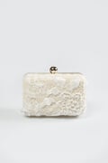 Beaded Lace Box Clutch in Ivory