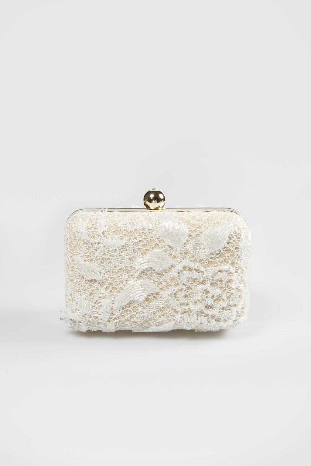 Beaded Lace Box Clutch in Ivory