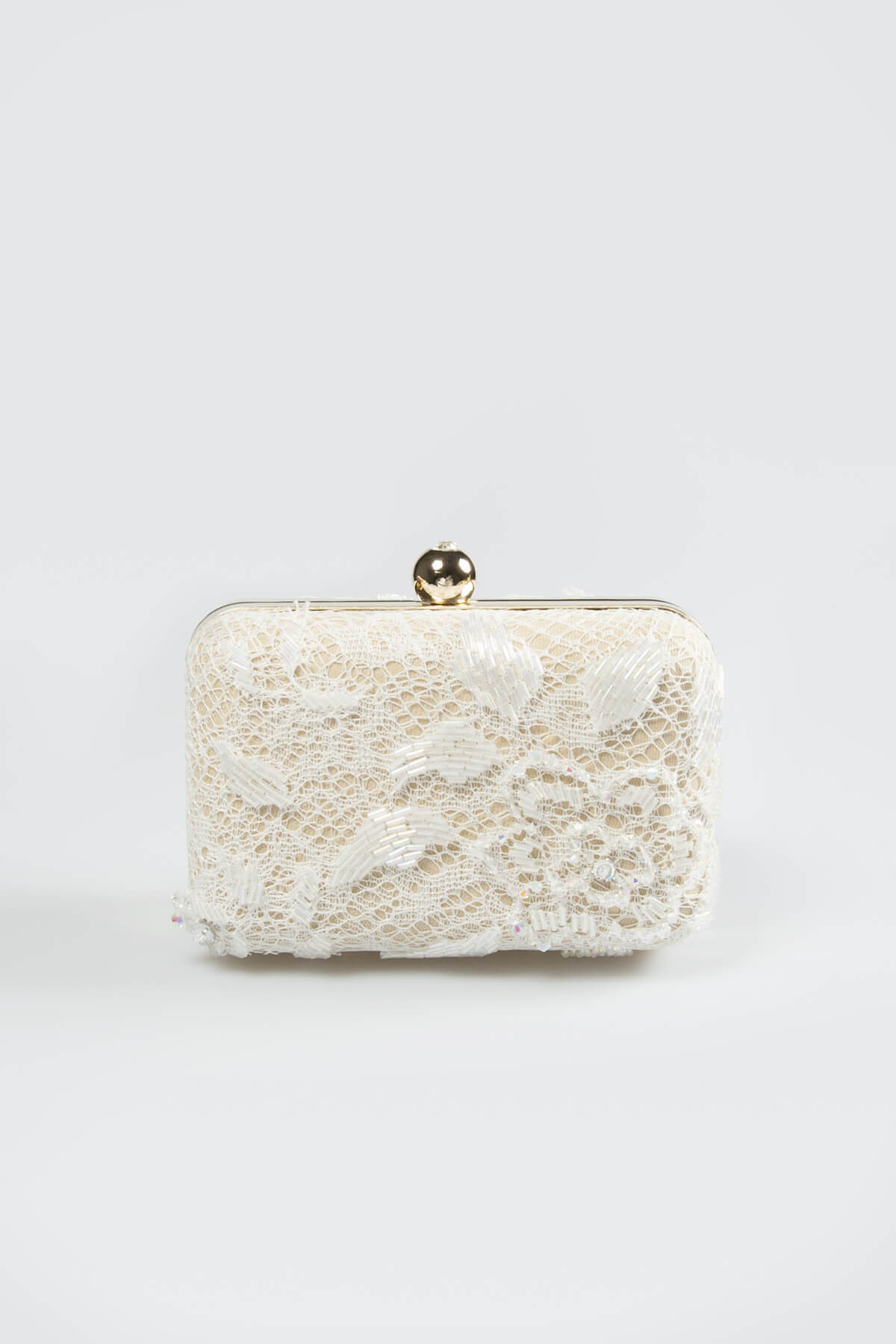 Beaded Lace Box Clutch in Ivory