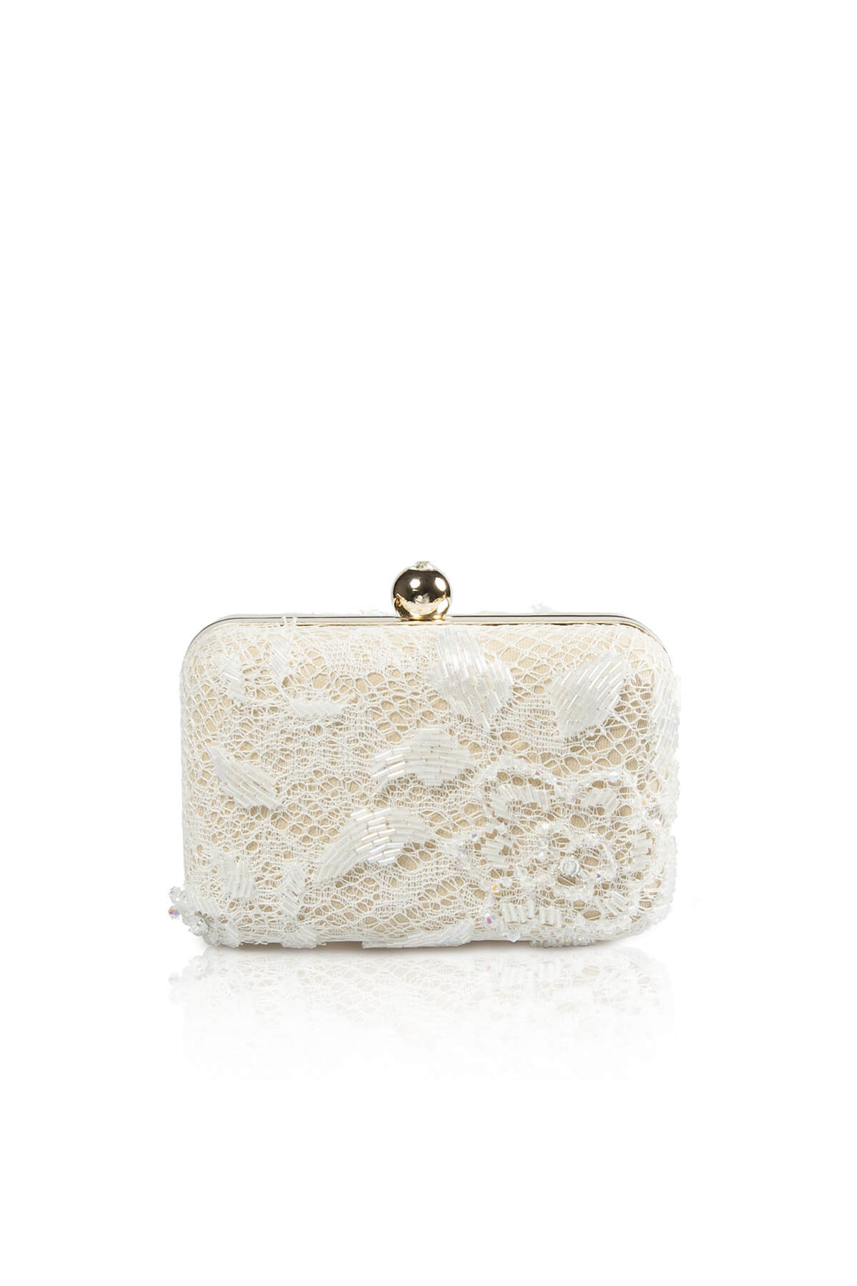 Beaded Lace Box Clutch in Ivory