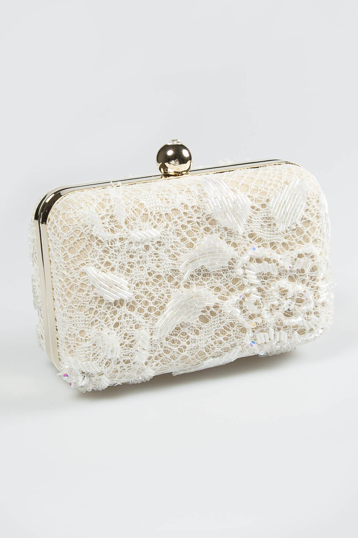 Beaded Lace Box Clutch in Ivory