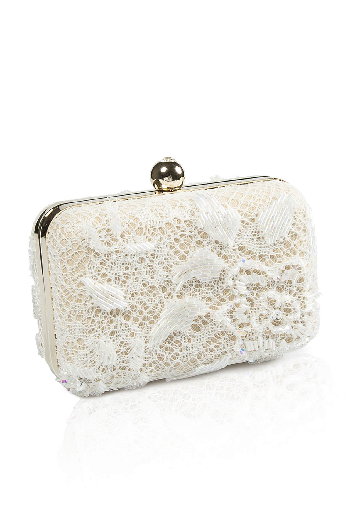 Beaded Lace Box Clutch in Ivory