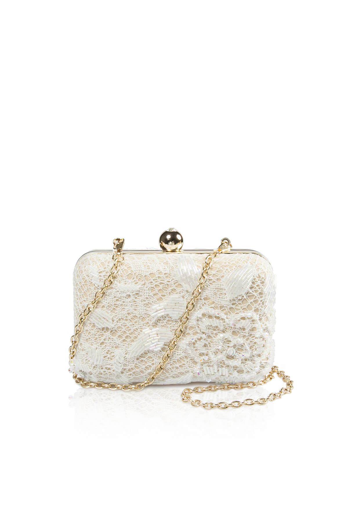 Beaded Lace Box Clutch in Ivory