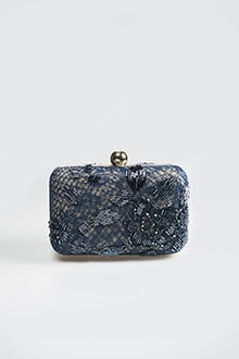 Beaded Lace Box Clutch in Dusty Navy