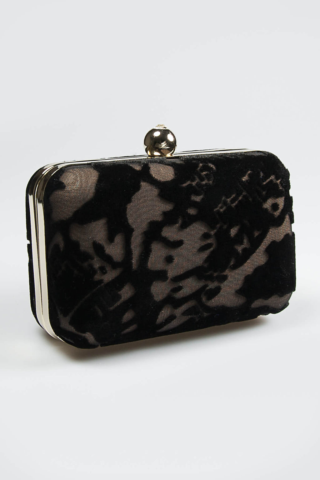 Cut Velvet Box Clutch in Black