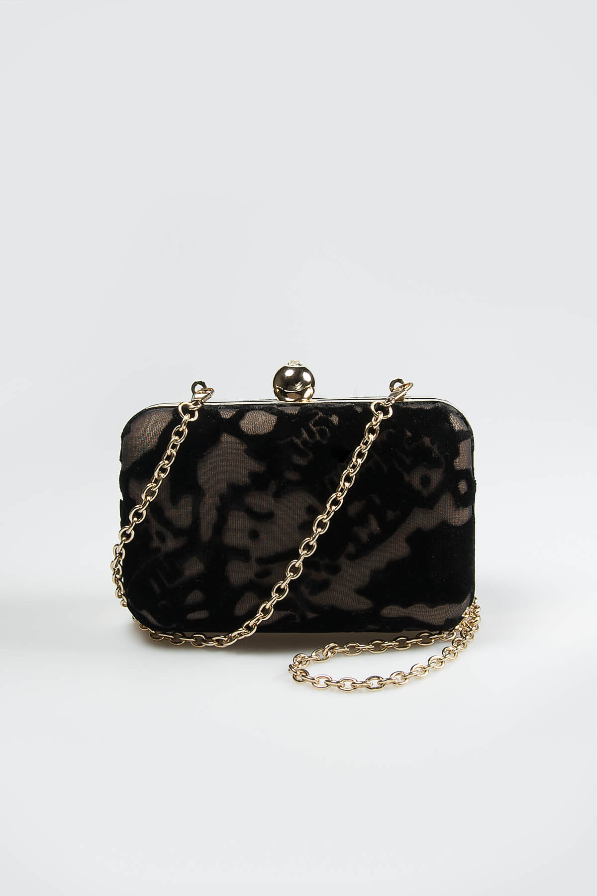 Cut Velvet Box Clutch in Black
