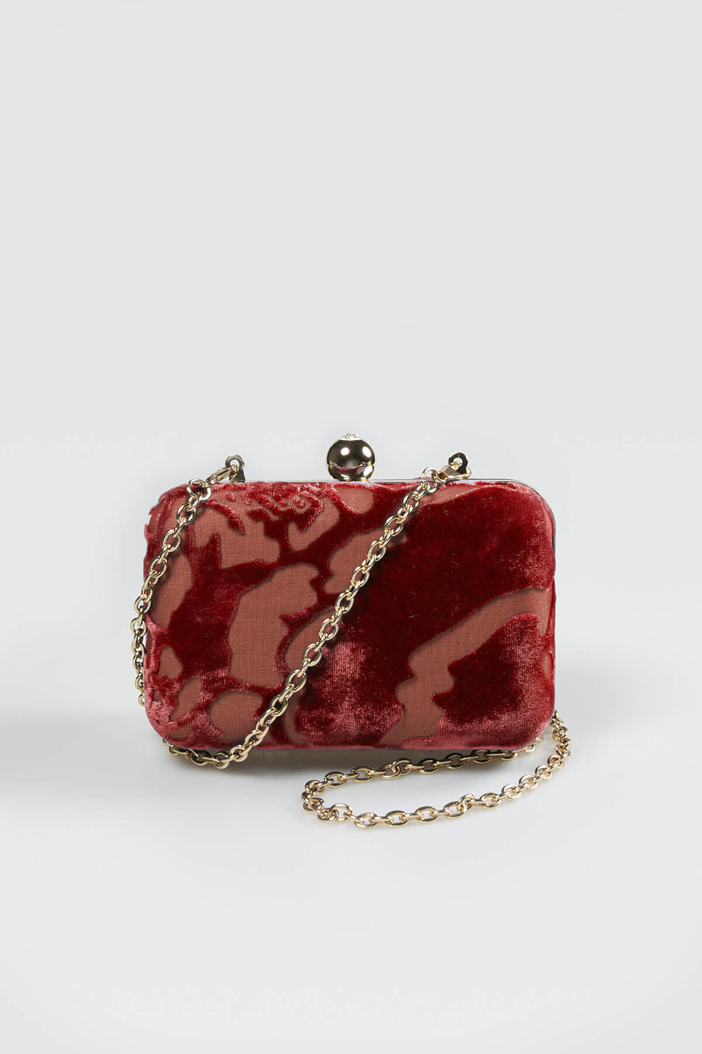 Cut Velvet Box Clutch in Carmine