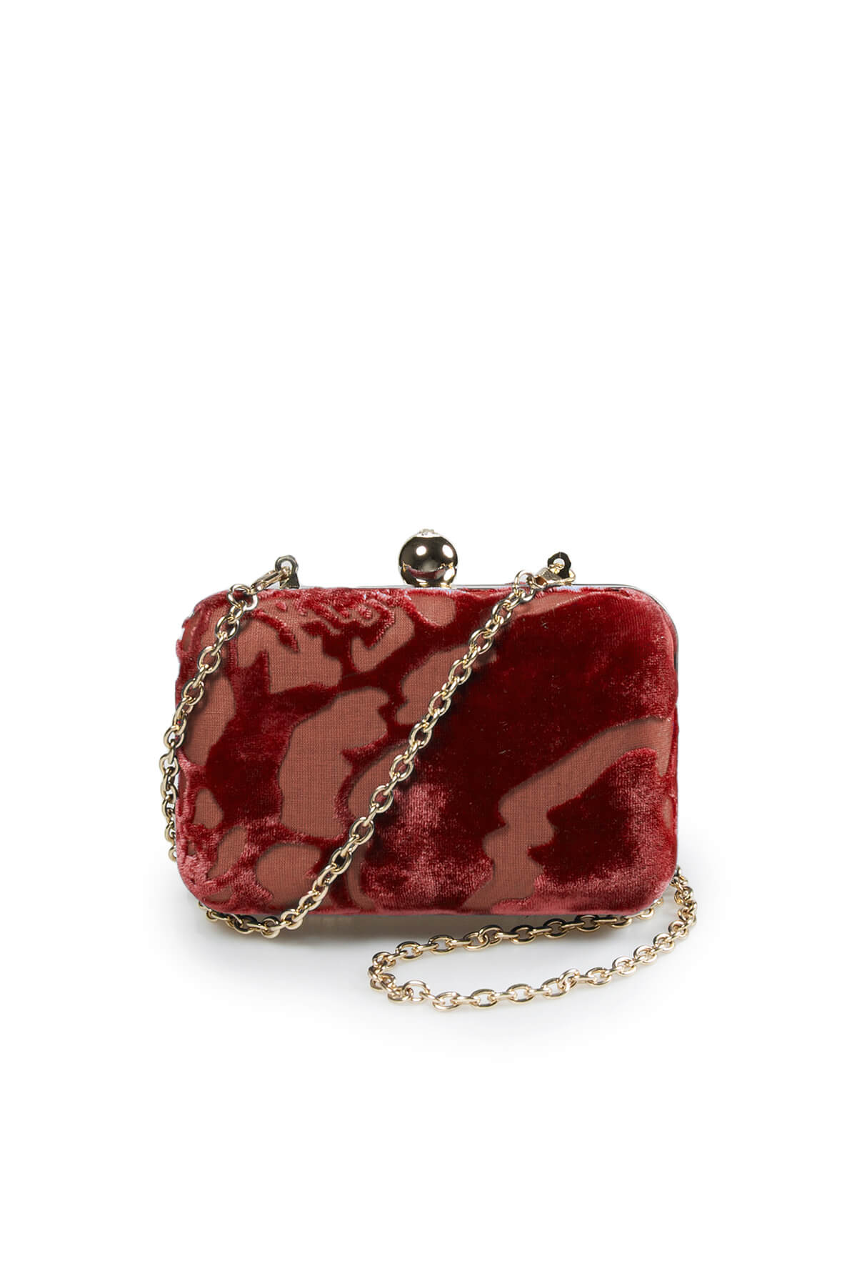 Cut Velvet Box Clutch in Carmine
