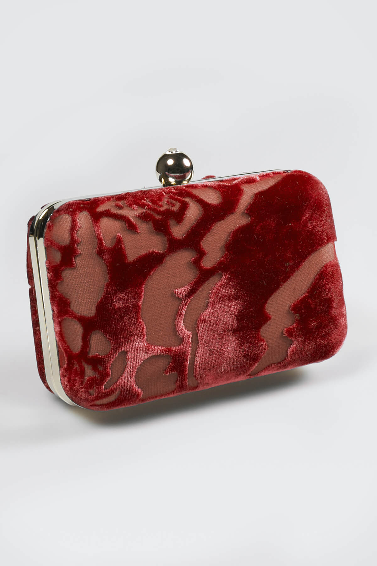 Cut Velvet Box Clutch in Carmine