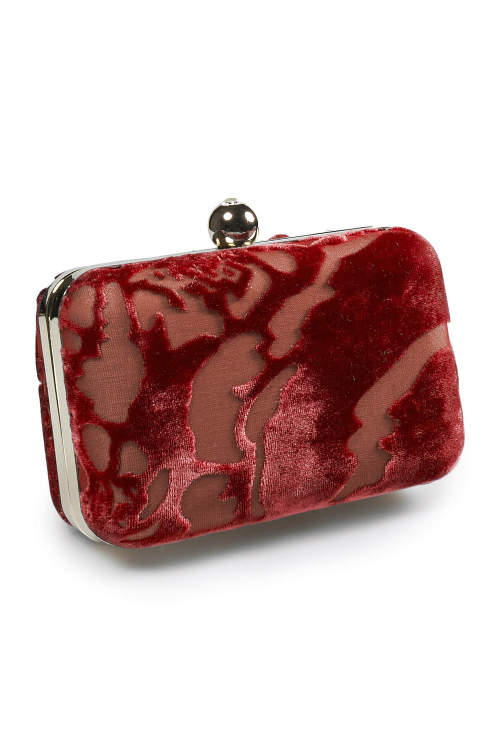 Cut Velvet Box Clutch in Carmine