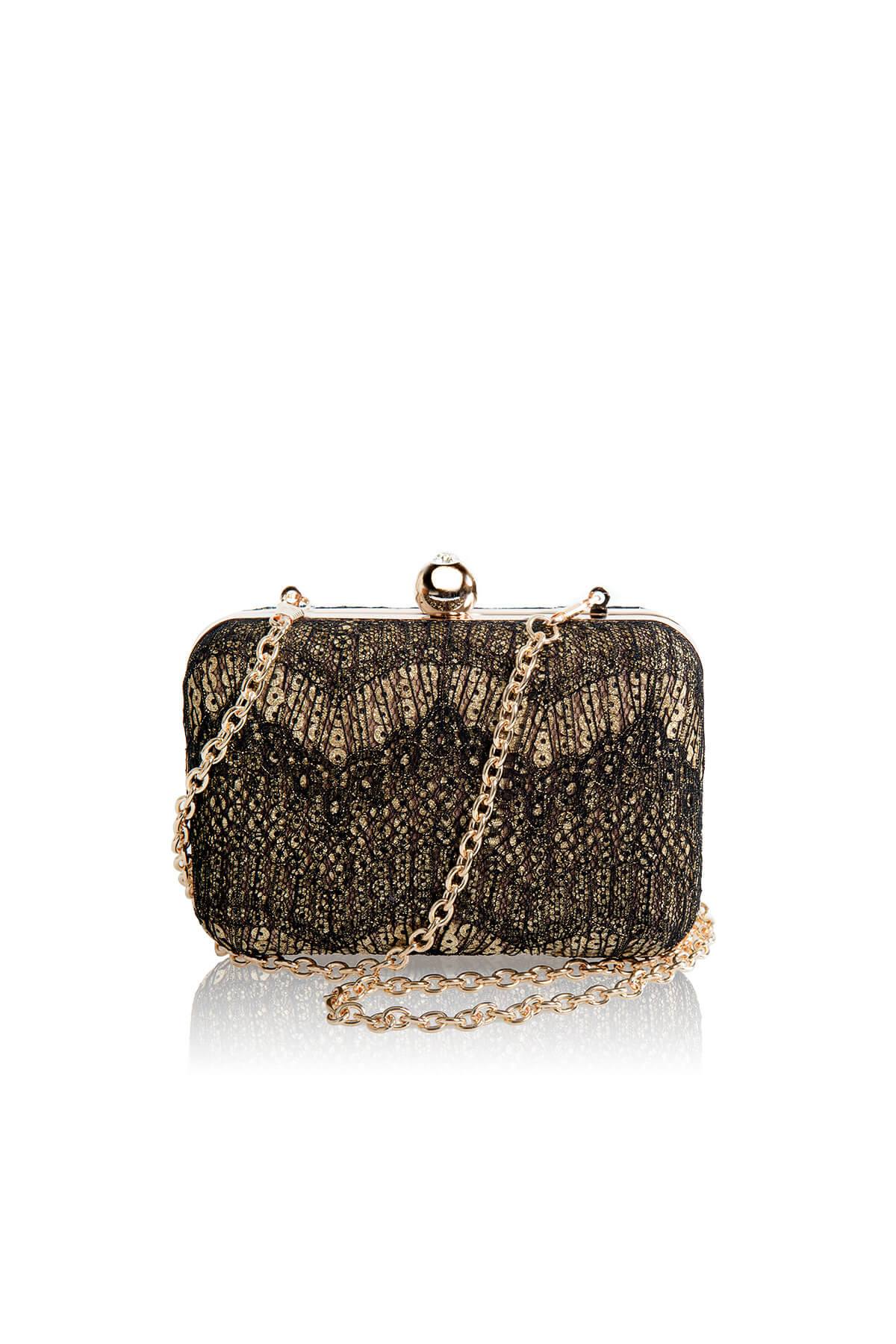Metallic Chantilly Lace Box Clutch