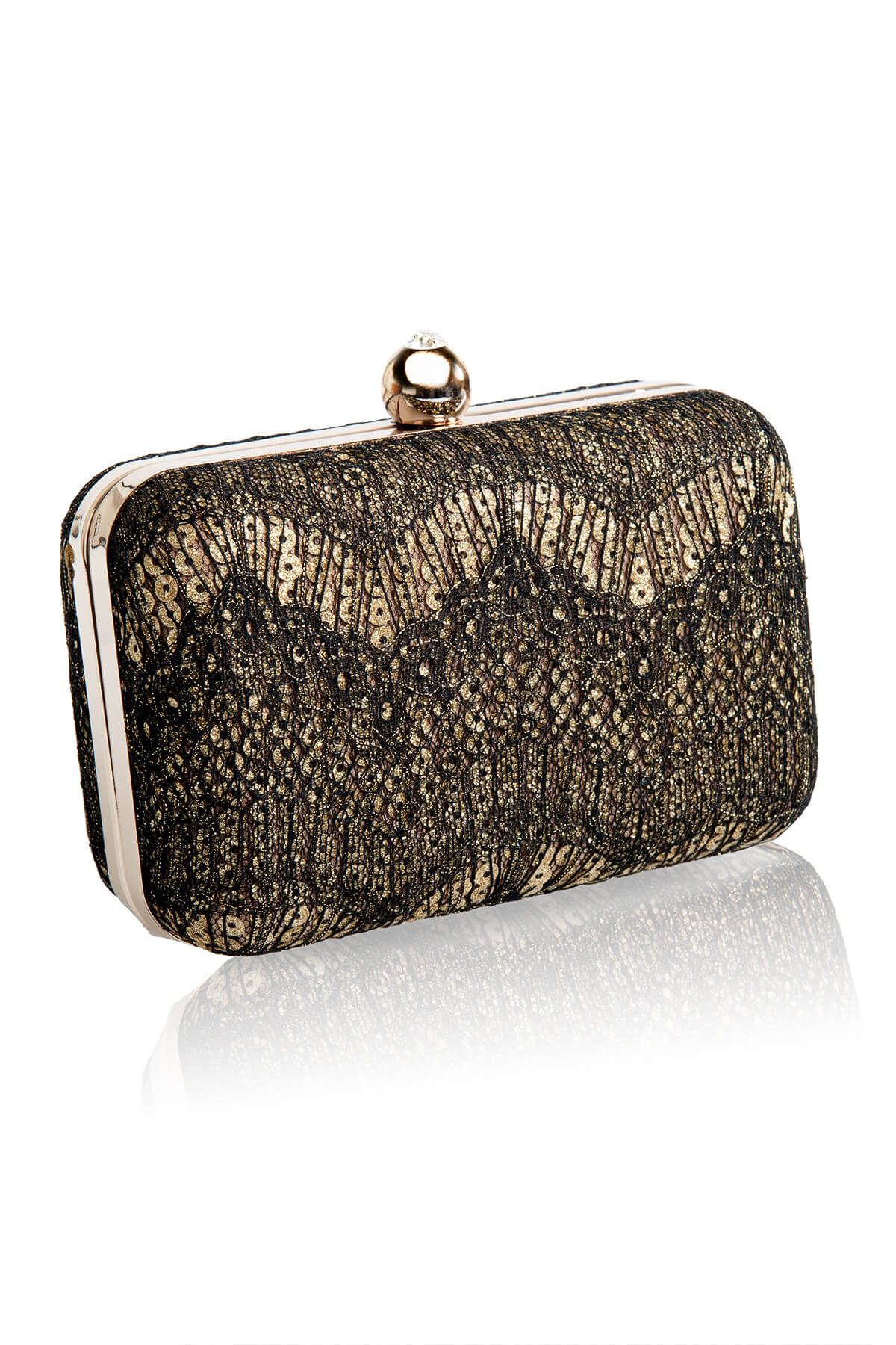 Metallic Chantilly Lace Box Clutch