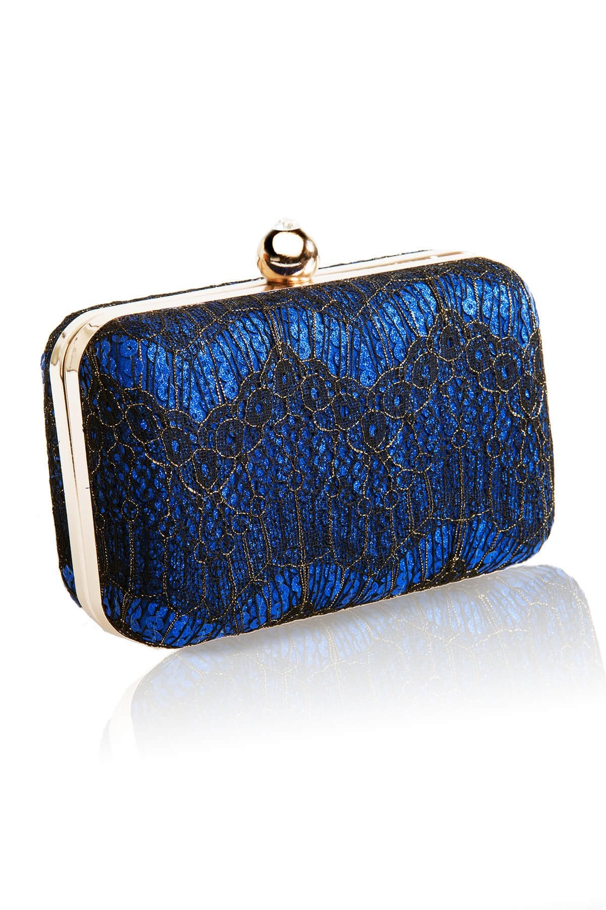 Metallic Chantilly Lace Box Clutch