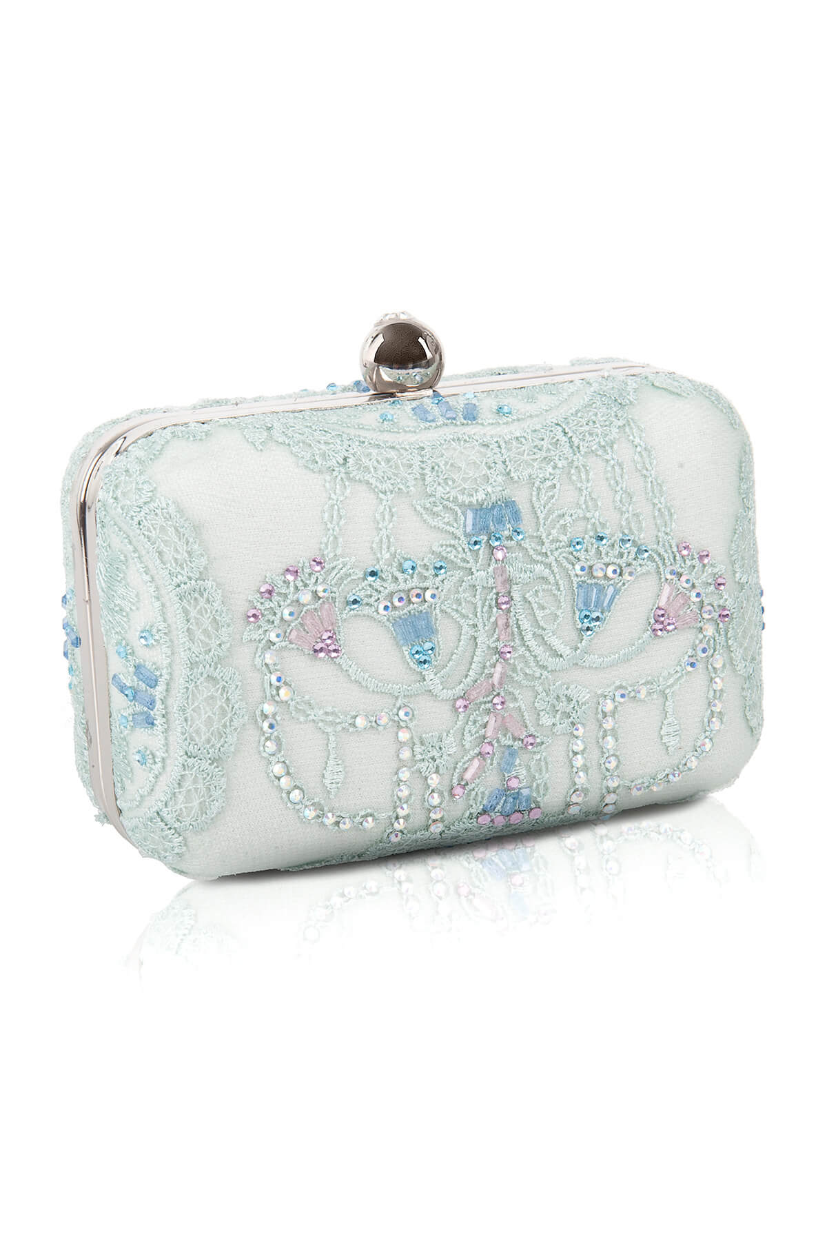Jewel Embellished Lace Box Clutch