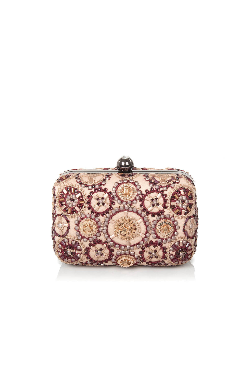 Gear-Motif Embroidered Tulle Box Clutch
