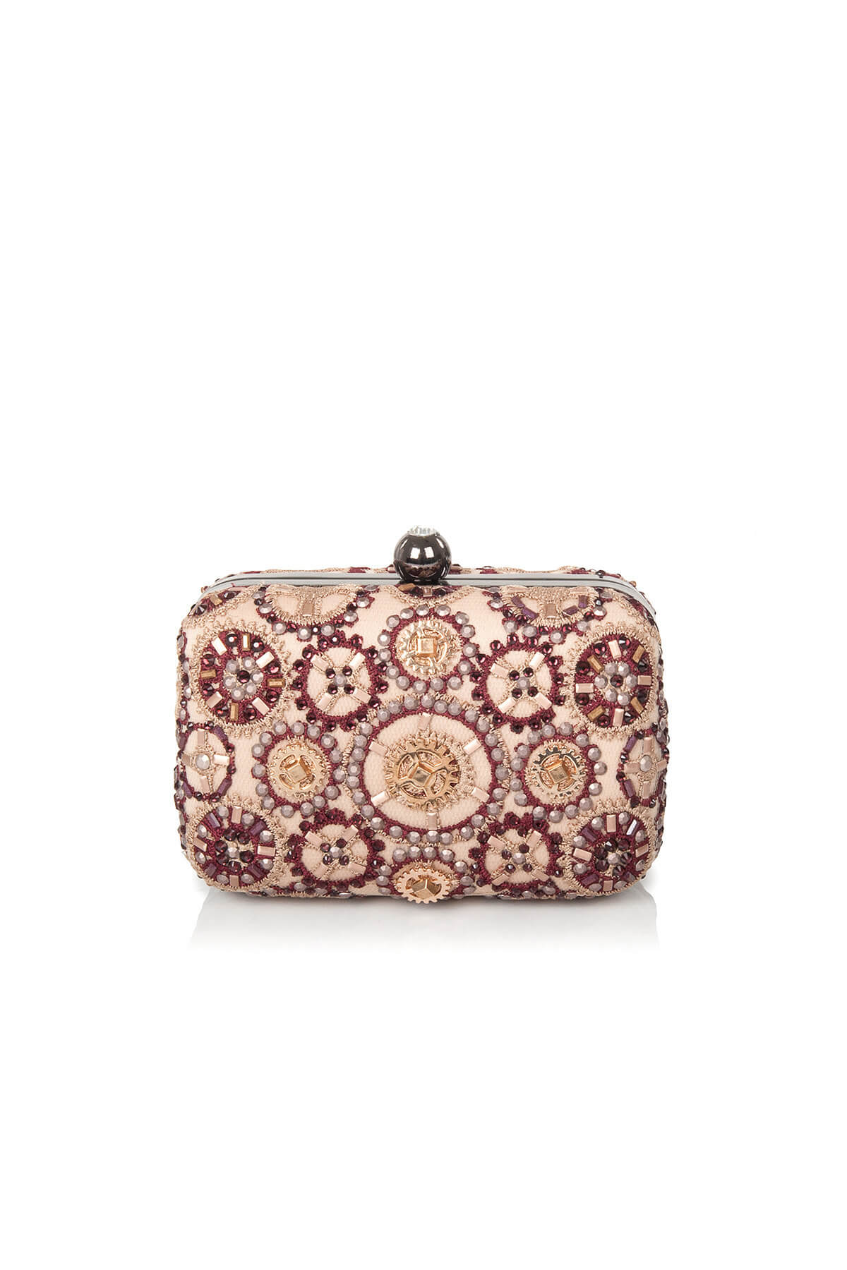 Gear-Motif Embroidered Tulle Box Clutch