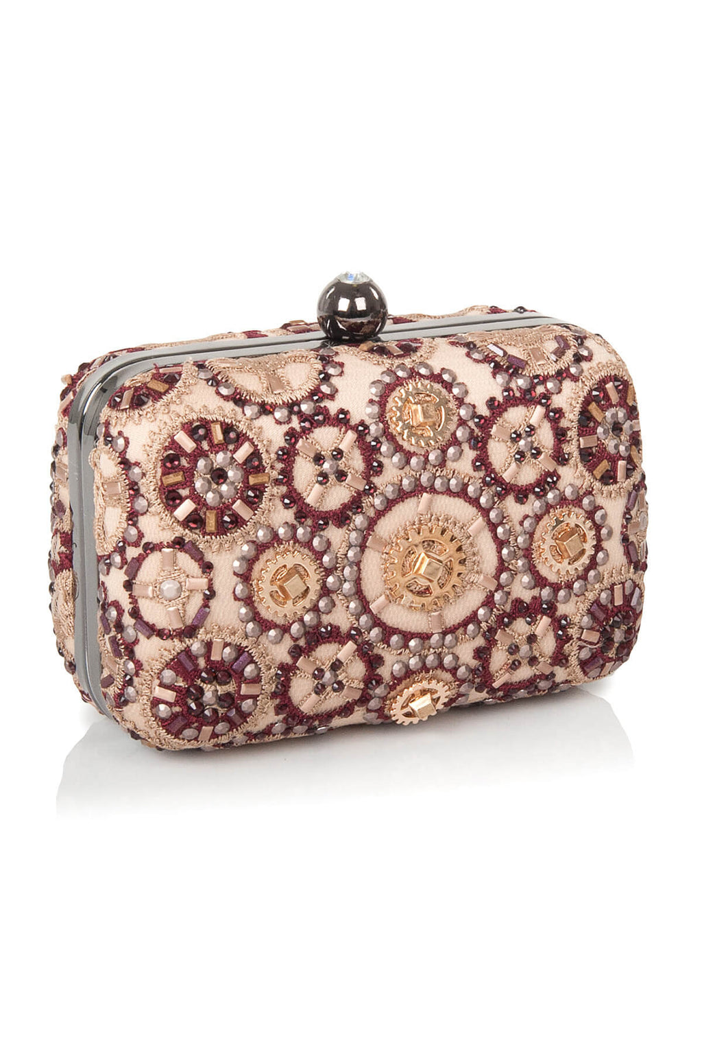 Gear-Motif Embroidered Tulle Box Clutch