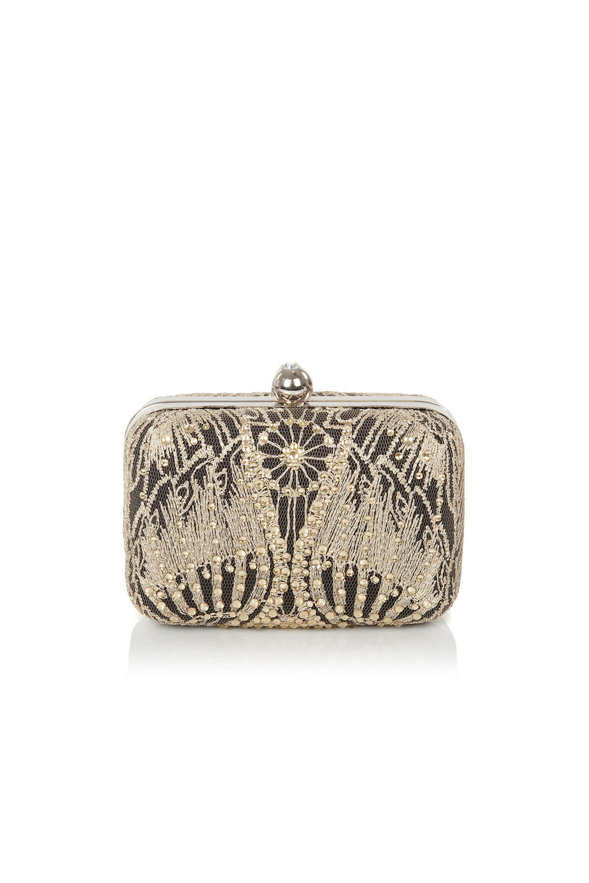 Diamanté Embellished Lace Box Clutch