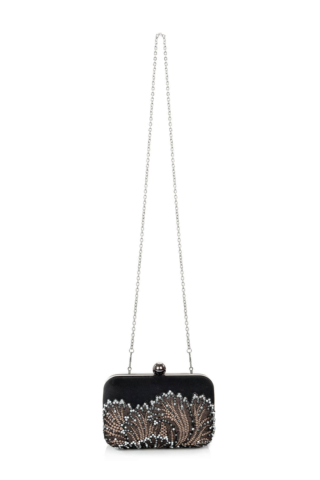 Crepe and Embellished Lace Box Clutch