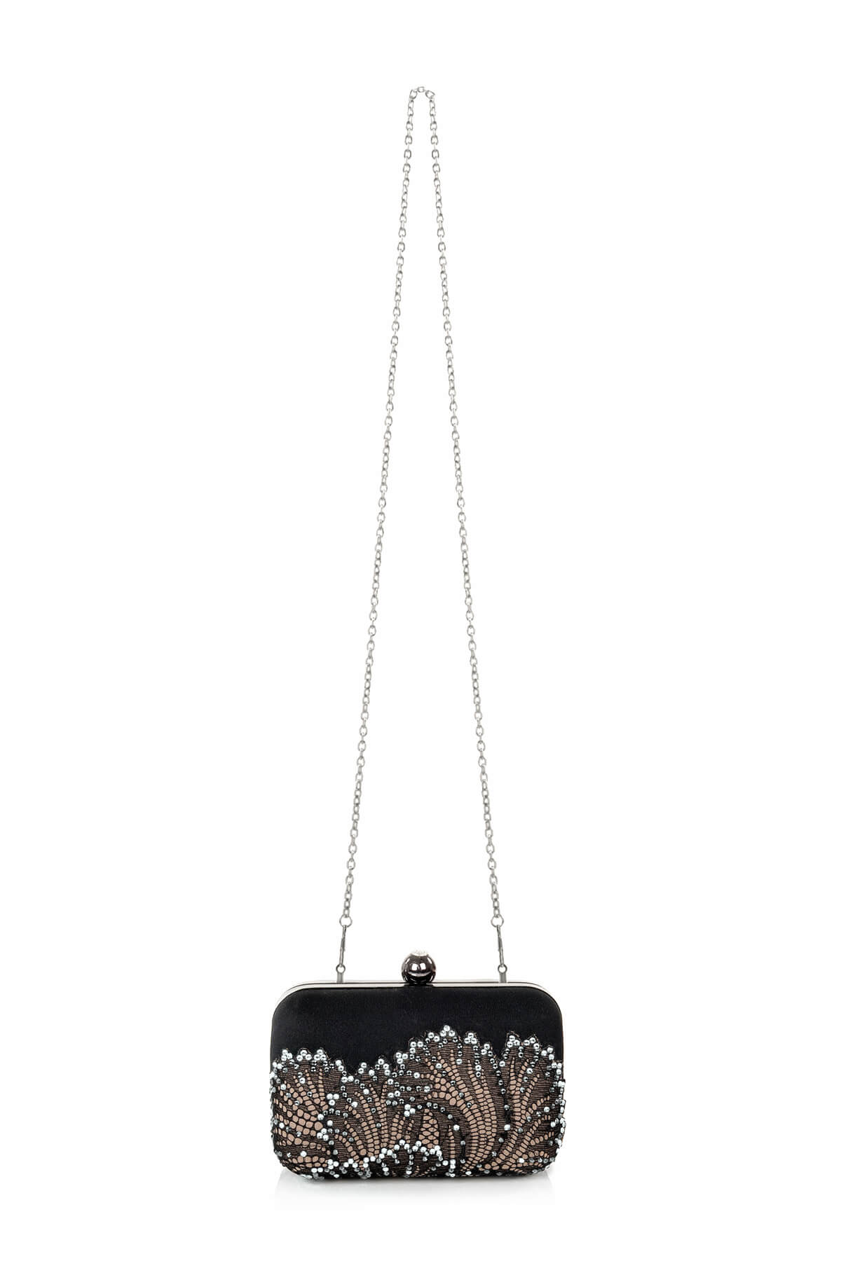 Crepe and Embellished Lace Box Clutch