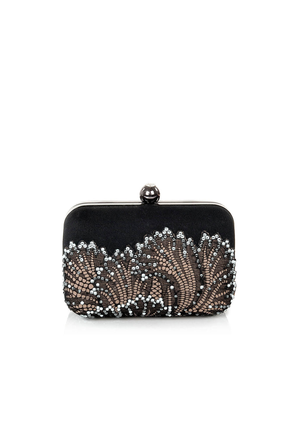 Crepe and Embellished Lace Box Clutch